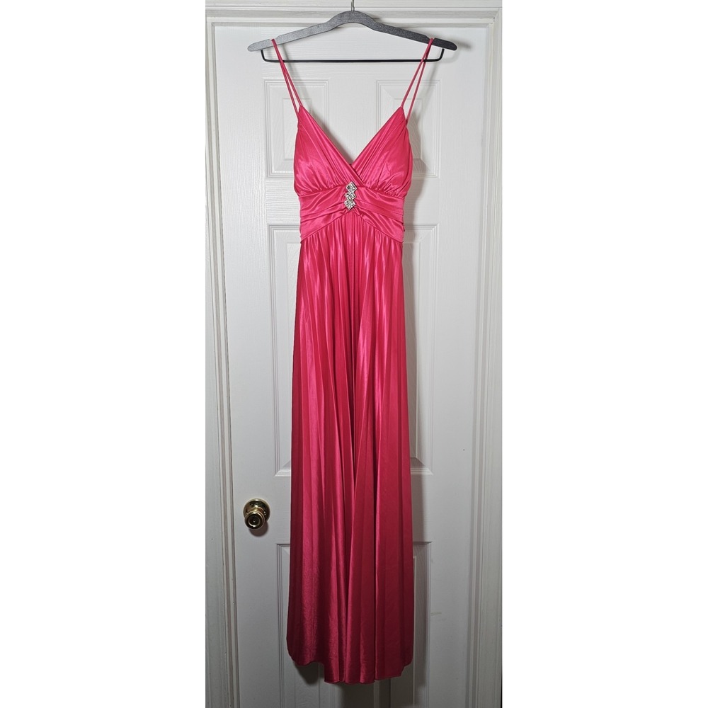 Vintage 90s Y2K Pleated Maxi Dress  Medium Deb Pink Strappy Sleeveless USA Dance
